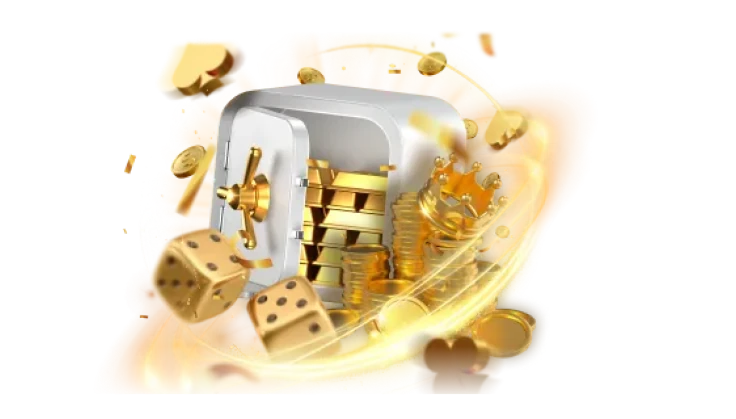 Golden Crown casino symbols with golden dice and flying coins