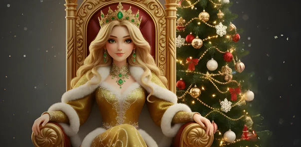 Golden Crown fantasy female character in elegant royal style